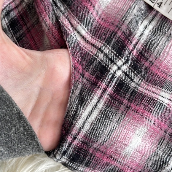 Miley Cyrus Maz Azaria purple plad plaid long sleeve button up collared dress L - Picture 4 of 16